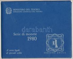 Olaszország 1980. 1L-500L (10xklf) forgalmi sor, közte 1980R 500L Ag + "Serie di Monete a Corso Legale de Speciale Scelta" emlékérem, fóliatokban, tanúsítvánnyal, sérült borítékban T:UNC patina Italy 1980. 1 Lira - 500 Lire (10xdiff) coin set, including 1980R 500 Lire Ag + "Serie di Monete a Corso Legale de Speciale Scelta" commemorative medal, in foil pack, with certificate, in damaged envelope C:UNC patina