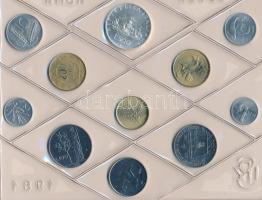 Olaszország 1981. 1L-500L (11xklf) forgalmi sor, közte 500L Ag fóliatokban, tanúsítvánnyal, borítékb...