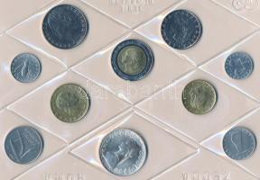 Olaszország 1984. 1L-500L (10xklf) forgalmi sor, közte 500L Ag fóliatokban, tanúsítvánnyal, borítékb...