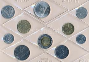 Olaszország 1984. 1L-500L (10xklf) forgalmi sor, közte 500L Ag fóliatokban, tanúsítvánnyal, borítékb...