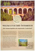 Ausztria 2002. &quot;Semmeringi vasút&quot; kétoldalas Ag emlékérem felbélyegzett karton díszlapon bélyegzéssel (15g/0.999/35mm) T:PP Austria 2002. &quot;Semmering railway&quot; double-sided Ag medallion on cardboard, with stamp and cancellation (15g/0.999/35mm) T:PP