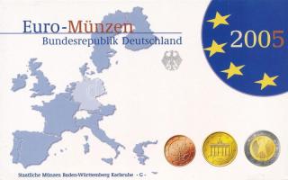 Németország 2005G 1c-2E (8xklf) forgalmi szett műanyag és papírtokban T:PP Germany 2005G 1 Cent - 2 Euro (8xdiff) coin set in plastic and paper case C:PP