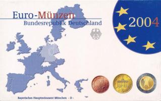 Németország 2004D 1c-2E (8xklf) forgalmi szett műanyag és papírtokban T:PP Germany 2004D 1 Cent - 2 Euro (8xdiff) coin set in plastic and paper case C:PP