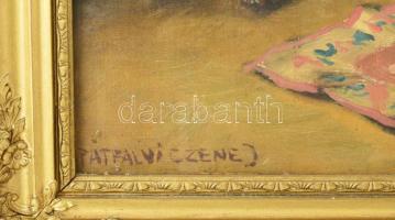 Apátfalvi Czene János (1904-1984): Enteriőr gitárral és festményekkel. Olaj, vászon, kartonon, jelez...