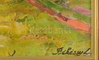 Békéssy Leo (1890-1966): Lovasszekér a völgyben. Olaj, vászon, jelezve jobbra lent. Hátoldalán II. M...