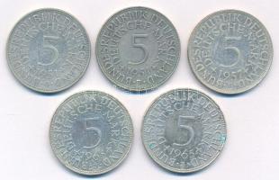 NSZK 1951-1965. 5M Ag (5db, 4xklf) T:XF-F patina GFR 1951-1965. 5 Mark Ag (5pcs, 4xdiff) C:XF-F patina