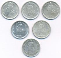 Svájc 1944-1965. 1/2Fr Ag (6db, 5xklf) T:AU-VF patina Switzerland 1944-1965. 1/2 Franc Ag (6pcs, 5xd...