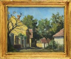 Radnai József (1896-1963): Utcarészlet. Olaj, vászon. Jelzett. Dekoratív, üvegezett, sérült fakeretben, 50×40 cm
