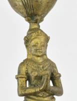 Meditáló szobor pár. Kambodzsa, cca 1900, öntött bronz gyertyatartó pár. Kopással, m:15-16 cm