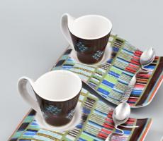 Villeroy & Boch 6 személyes exkluzív porcelán mokkás készlet, hozzá való kanállal. Matricás, jel...