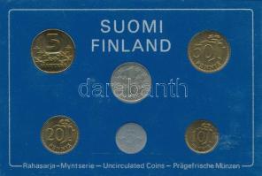 Finnország 1980. 5p-5M (6xklf) forgalmi sor plasztik tokban T:UNC  Finland 1980. 5 Pennia - 5 Markka (6xdiff) coin set in plastic case C:UNC