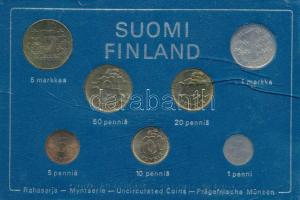 Finnország 1974. 1p-5M (7xklf) forgalmi sor plasztik tokban T:UNC a tok sérült Finland 1974. 1 Penni - 5 Markka (7xdiff) coin set in plastic case C:UNC damaged case