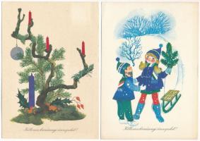 50 db MODERN magyar retro karácsonyi grafikai üdvözlő képeslap vegyes minőségben / 50 modern Hungarian retro Christmas graphic greeting postcards in mixed quality