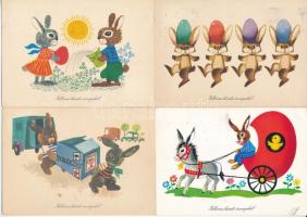 51 db MODERN magyar retro húsvéti grafikai üdvözlő képeslap vegyes minőségben / 51 modern Hungarian retro Easter graphic greeting postcards in mixed quality