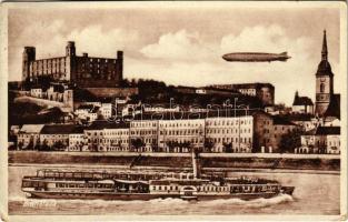 1932 Pozsony, Pressburg, Bratislava; vár, "WIEN" gőzhajó, léghajó / castle, steamship, airship (EK)