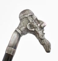 Judaika / antiszemita? rabbi fejes sétabot, masszív ezüst figura, részletgazdag ábrázolással, nemesf...