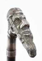Judaika / antiszemita? rabbi fejes sétabot, masszív ezüst figura, részletgazdag ábrázolással, nemesf...