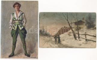 21 db RÉGI művész képeslap vegyes minőségben: festmények, hölgyek, gyerekek / 21 pre-1945 art motive...
