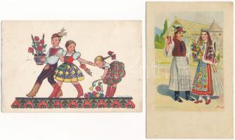 10 db RÉGI magyar népviseletes motívum képeslap vegyes minőségben / 10 pre-1945 Hungarian folklore m...