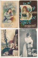 21 db RÉGI zsáner képeslap vegyes minőségben: hölgyek, szerelmes párok / 21 pre-1945 postcards in mixed quality: ladies, couples in love