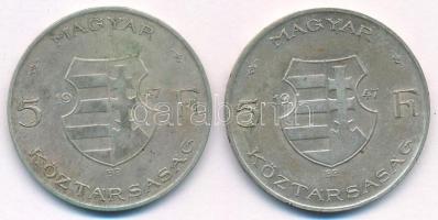 1947. 5Ft "Kossuth" Ag (2x) T:VF,F patina
Adamo F8.1