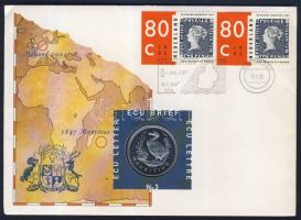 Hollandia 1995. Ecu "Mauritius" érmés borítékon alkalmi bélyegzős bélyegpárral, hátoldali ...