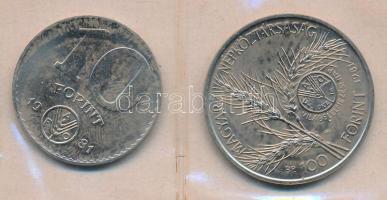 1981. 10Ft Ni "FAO" + 100Ft Ni "FAO I. - Világélelmezési nap" fekete műbőr tokba...