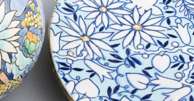 Boch & Fréres Virágos art deco kancsó és tál. La Louviere, Belgium cca 1920. Dekorterv: Raymond ...