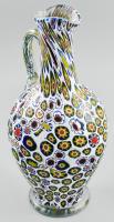 Fratelli Toso muranoi millefiori díszváza. Kézzel készült virágmozaikos hutaüveg szabálytalan formában elrendezett virágokkal, jelzett, nagy méretű, hibátlan XX. sz. eleje. m: 30 cm