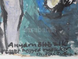 Dukai Zsófia (?-): Öltözködőő női akt, 2004. Akvarell, karton, jelzett, sérült, 28x19,5 cm