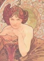 Alfons Mucha nyomat, üvegezett keretben, kerettel 35x19 cm