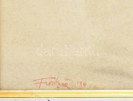 Olvashatatlan jelzéssel, XX. sz. vége: Duna, 1990. Vegyes technika, papír, fakeretben, 44,5x39,5 cm