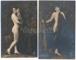 2 db RÉGI francia meztelen erotikus hölgyet ábrázoló lap / 2 pre-1945 French erotic nude non-postcard cards (J. Mandel Paris, A.N. 249/254)