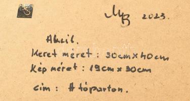 Mezős Béla (1949- ): A tóparton. Akril, karton. Jelzett, üvegezett keretben 18x28 cm, 30x40 cm Hátol...