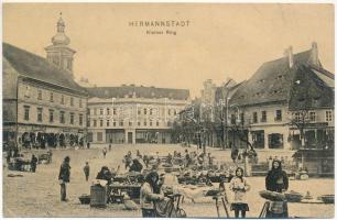 Nagyszeben, Hermannstadt, Sibiu; Kleiner Ring / Kis piac, Eduard Elias, Popescu üzlete, piac. Karl Graef kiadása / market, shops (szakadás / tear)