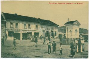 Tövis, Teius; Piactér, Alsó-Fehér vármegyei Gazdasági Bank és Takarékpénztár r.t., Klein Mihály üzlete és saját kiadása 1649. / market square, savings bank, publisher's shop (EK)