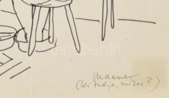 Maurer Dóra (1937-): TV-nézők. Tus, papír, jelezve jobbra lent. Proveniencia: Haraszty Gyűjtemény, ü...