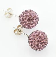 Ezüst(Ag) shamballa gyöngy fülbevalópár, jelzett, d: 1 cm, bruttó: 1 g