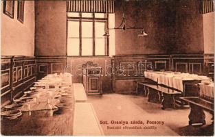 Pozsony, Pressburg, Bratislava; Szt. Orsolya zárda, bentlakó növendékek ebédlője, belső / girl school interior, dining room (fl)