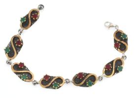 Ezüst(Ag) karkötő színes kövekkel, jelzett, h: 17 cm, bruttó: 15,18 g