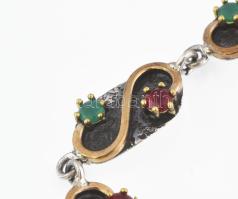 Ezüst(Ag) karkötő színes kövekkel, jelzett, h: 17 cm, bruttó: 15,18 g