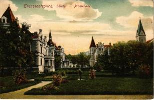 1908 Trencsénteplic, Trencianske Teplice; Sétatér. Wertheim Zsigmond kiadása / Promenade / promenade