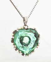 Ezüst(Ag) venezianer nyaklánc zöld medállal, jelzett, h: 58 cm, bruttó: 13,02 g