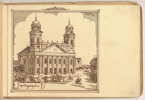 Debrecen, képeslapfüzet 6 lappal, Szathmáry rajzaival (szakadások a borítón / tears on the cover)