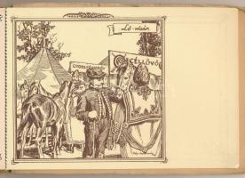 Debrecen, képeslapfüzet 6 lappal, Szathmáry rajzaival (szakadások a borítón / tears on the cover)