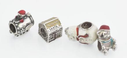Ezüst(Ag) 4 db karácsonyi charm, Pandora jelzéssel, bruttó: 10,7 g