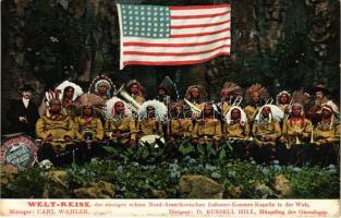 Welt-Reise der einzigen echten Nord-Amerikanischen Indianer-Konzer-Kapelle in der Welt. Dirigent D. Russell Hill, Häuptling der Onondagas / Native American music band (fl)