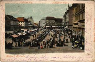 1901 Zagreb, Zágráb, Agram; Jelacicev trg / square, market / piac (EK) + "NAGY-KANIZSA-BRÓD 61. SZ." vasúti mozgóposta