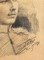 Olvashatatlan jelzéssel: I. világháborús katona portréja, 1916. Ceruza, papír. Üvegezett fakeretben....