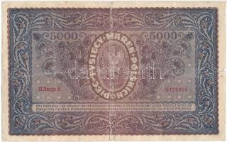 Lengyelország 1920. 5000M T:VG folt, kis szakadások
Poland 1920. 5000 Marek C:VG spot, small tears
...